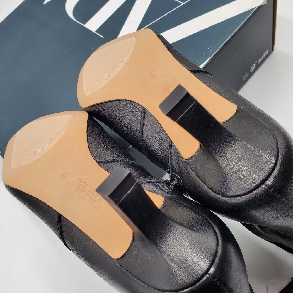 Zara Black Leather Kitten Heel Booties - NWT - Picture 11 of 16